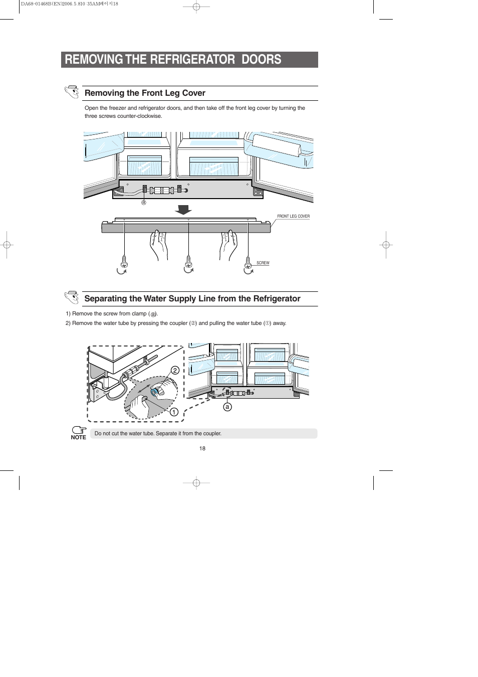 Removing the refrigerator doors | Samsung RS257BARB-XAC User Manual | Page 18 / 32