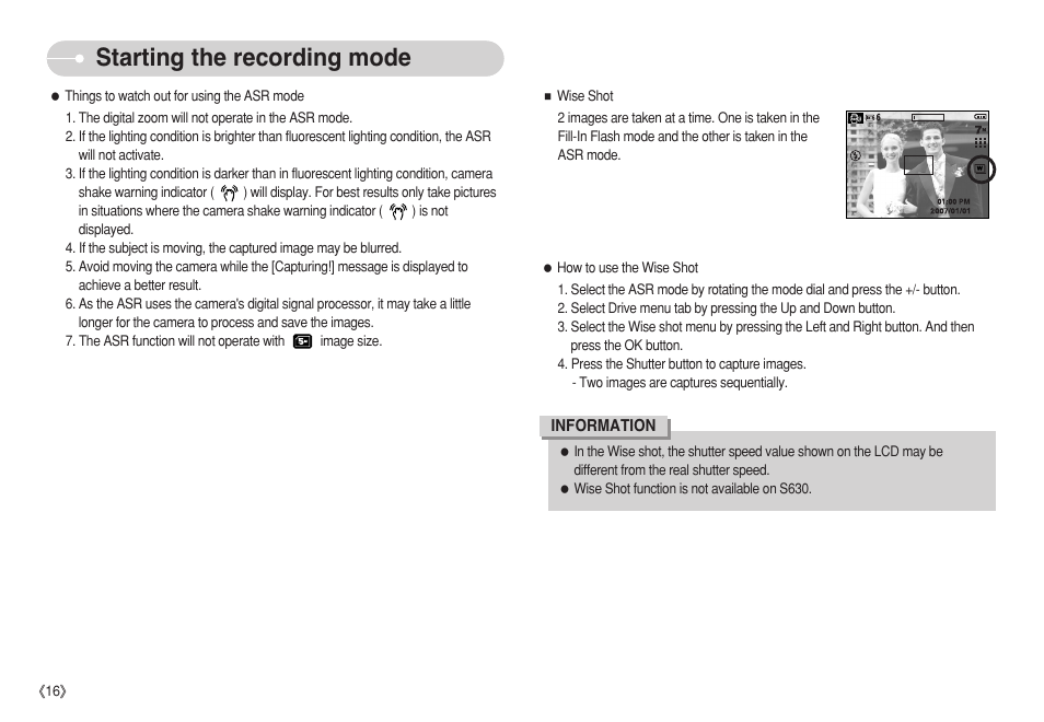 Starting the recording mode | Samsung S750 User Manual | Page 17 / 98