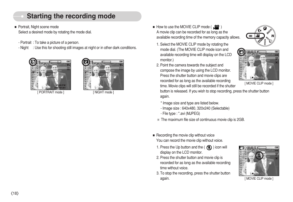 Starting the recording mode | Samsung S750 User Manual | Page 19 / 98