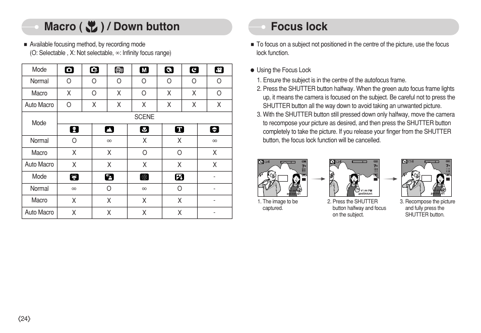 Macro ( ) / down button, Focus lock | Samsung S750 User Manual | Page 25 / 98