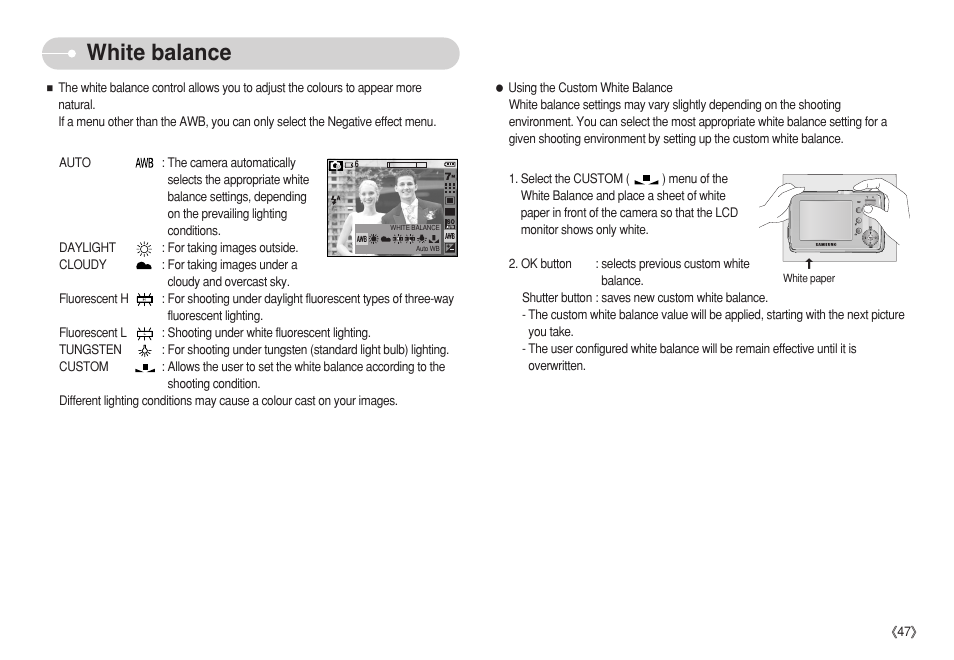 White balance | Samsung S750 User Manual | Page 48 / 98