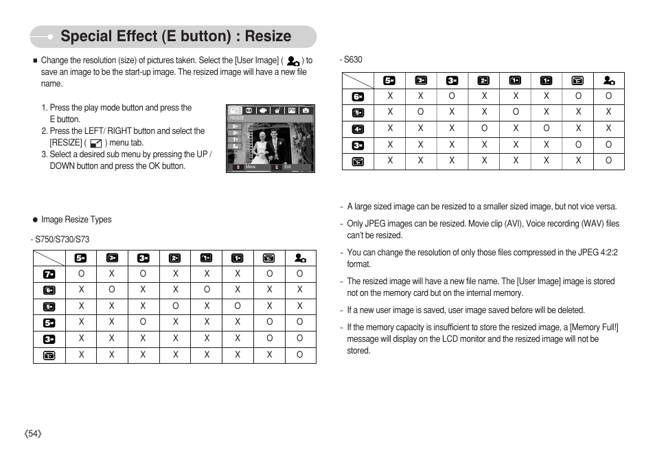 Special effect (e button) : resize | Samsung S750 User Manual | Page 55 / 98