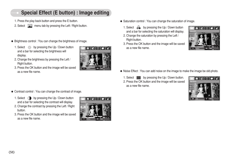 Special effect (e button) : image editing | Samsung S750 User Manual | Page 59 / 98