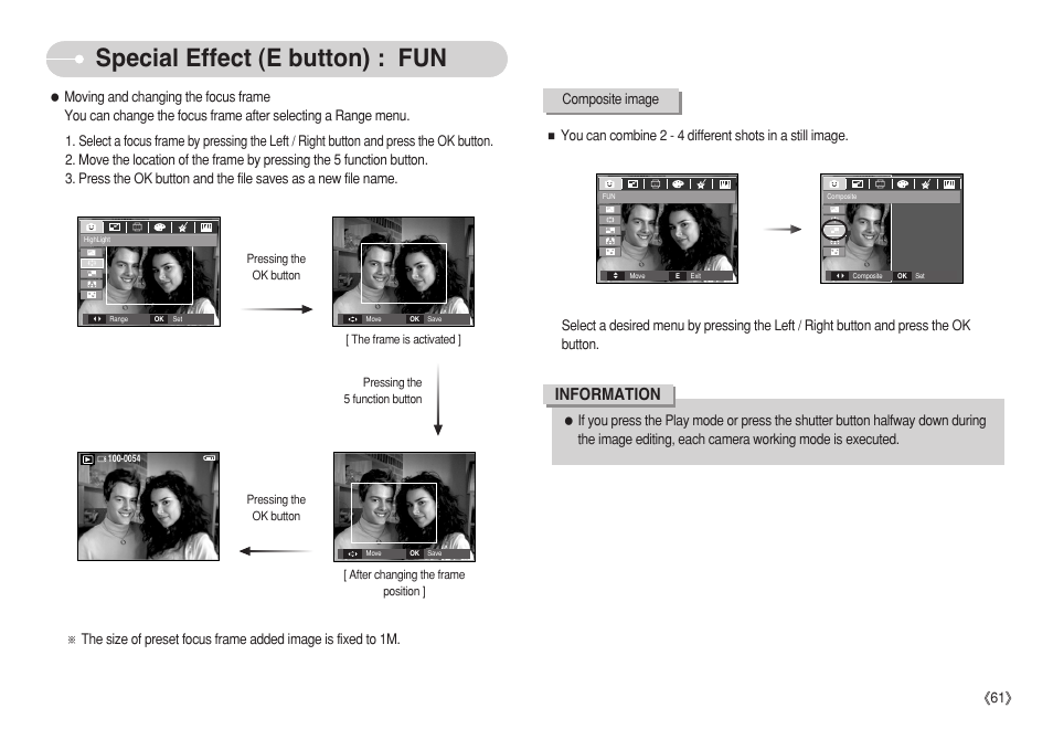 Special effect (e button) : fun, Information, Ś61ś | Samsung S750 User Manual | Page 62 / 98