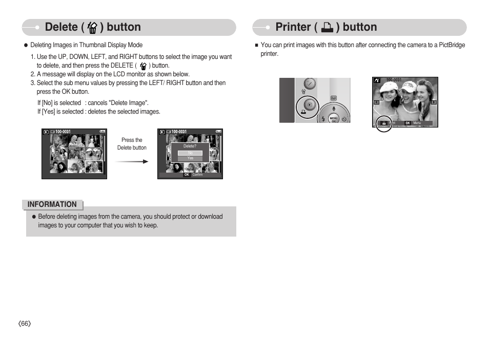 Delete ( ) button printer ( ) button, Information | Samsung S750 User Manual | Page 67 / 98