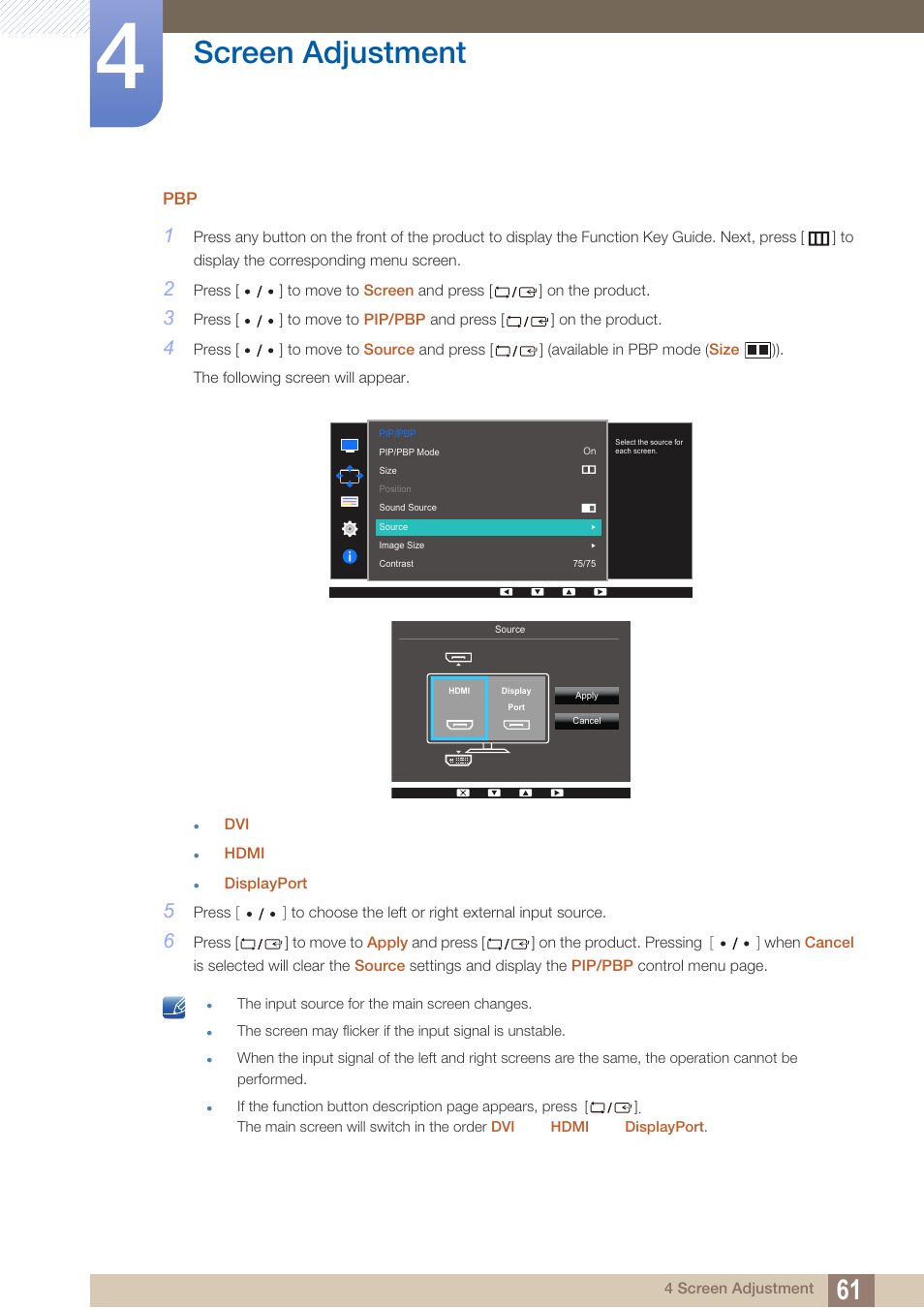 Screen adjustment | Samsung LS27D85KTSR-ZA User Manual | Page 61 / 111