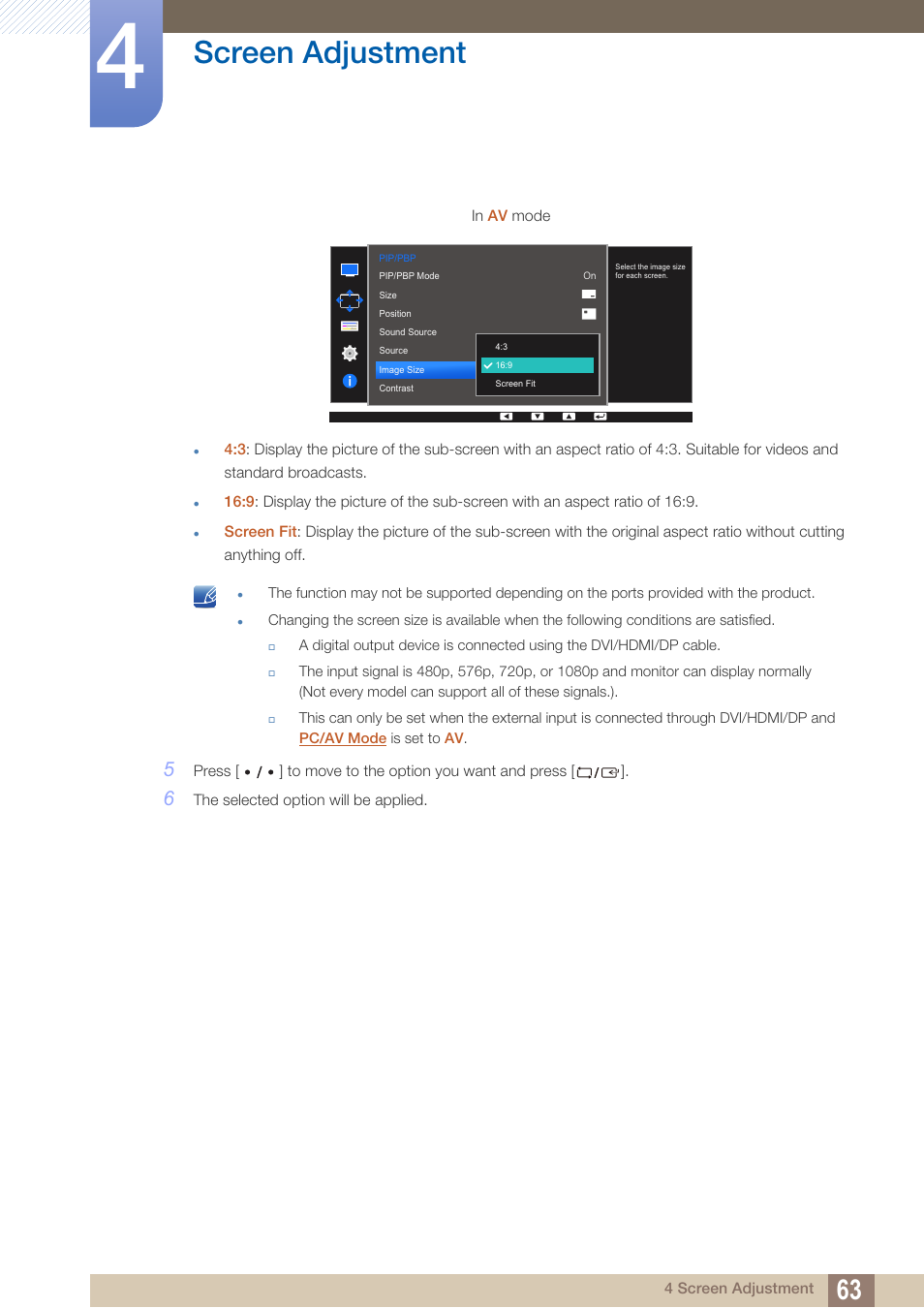 Screen adjustment | Samsung LS27D85KTSR-ZA User Manual | Page 63 / 111