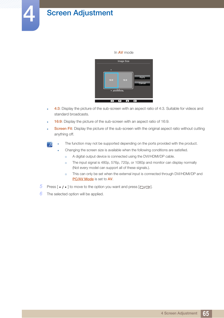 Screen adjustment | Samsung LS27D85KTSR-ZA User Manual | Page 65 / 111