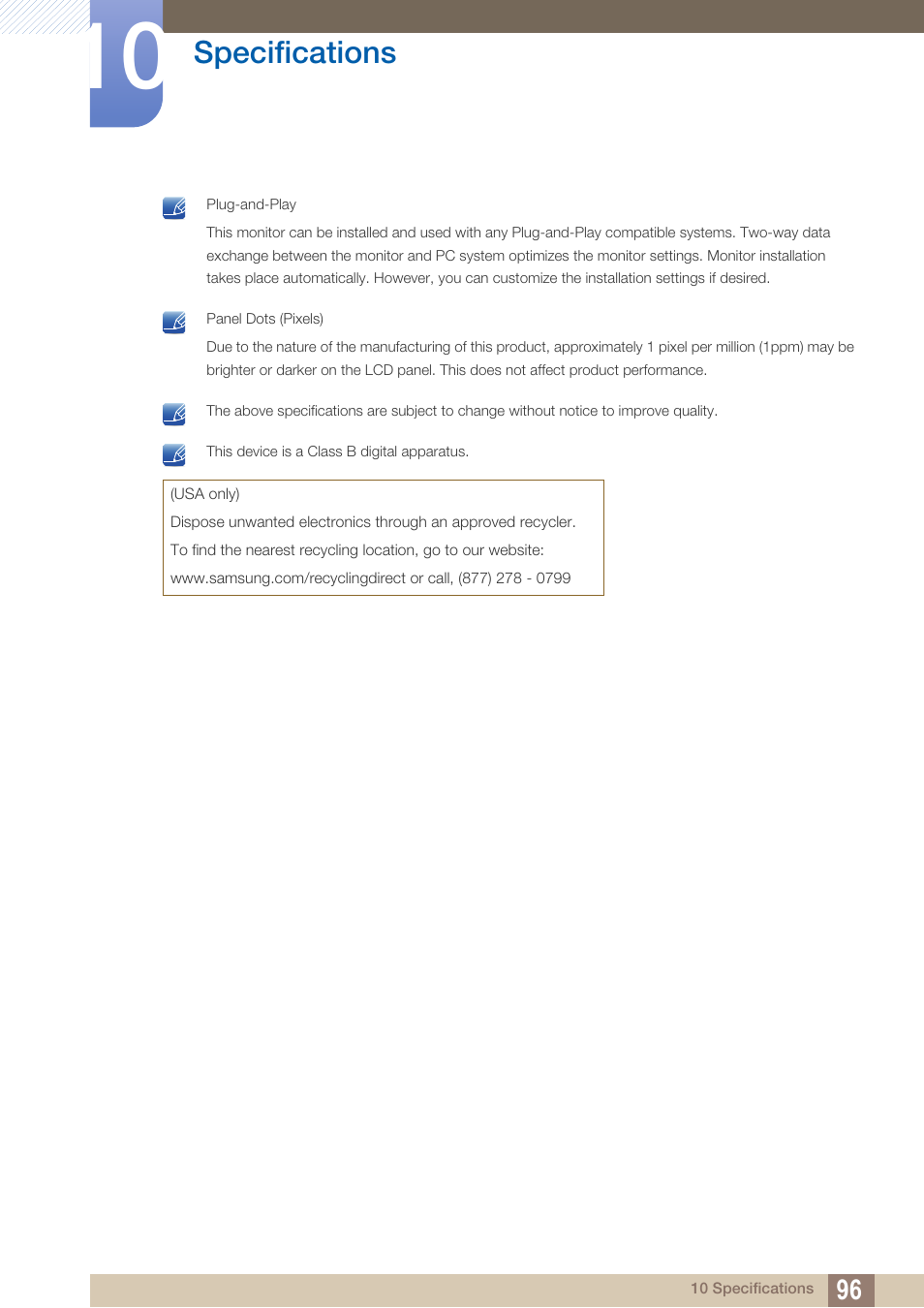 Specifications | Samsung LS27D85KTSR-ZA User Manual | Page 96 / 111