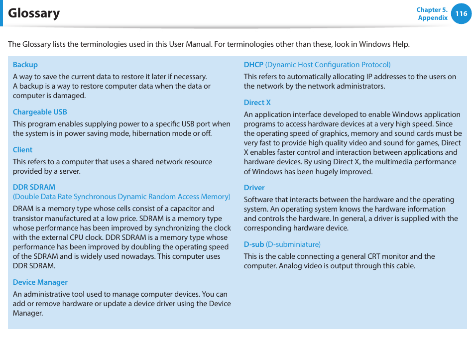 Glossary | Samsung NP470R5E-K02UB User Manual | Page 117 / 120
