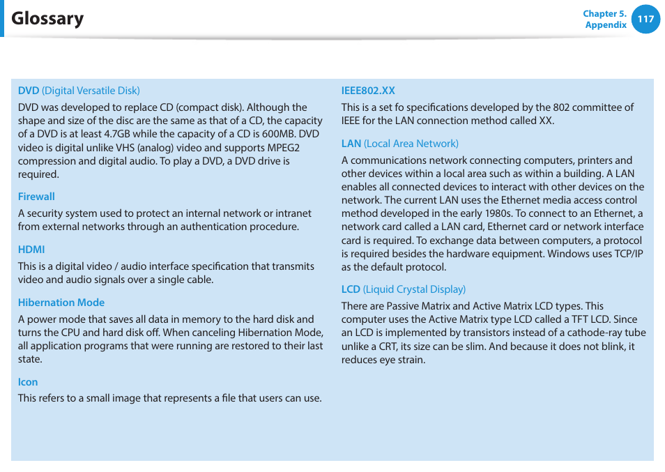Glossary | Samsung NP470R5E-K02UB User Manual | Page 118 / 120