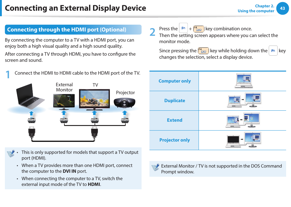 Connecting an external display device | Samsung NP470R5E-K02UB User Manual | Page 44 / 120