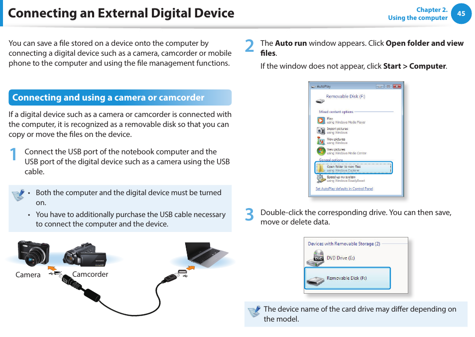 Connecting an external digital device | Samsung NP470R5E-K02UB User Manual | Page 46 / 120