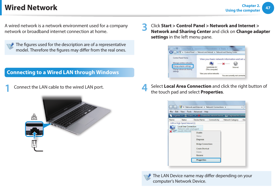 Wired network | Samsung NP470R5E-K02UB User Manual | Page 48 / 120
