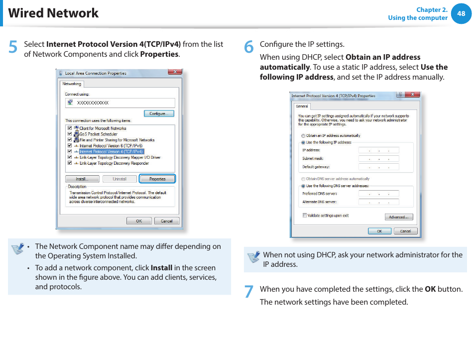 Wired network | Samsung NP470R5E-K02UB User Manual | Page 49 / 120