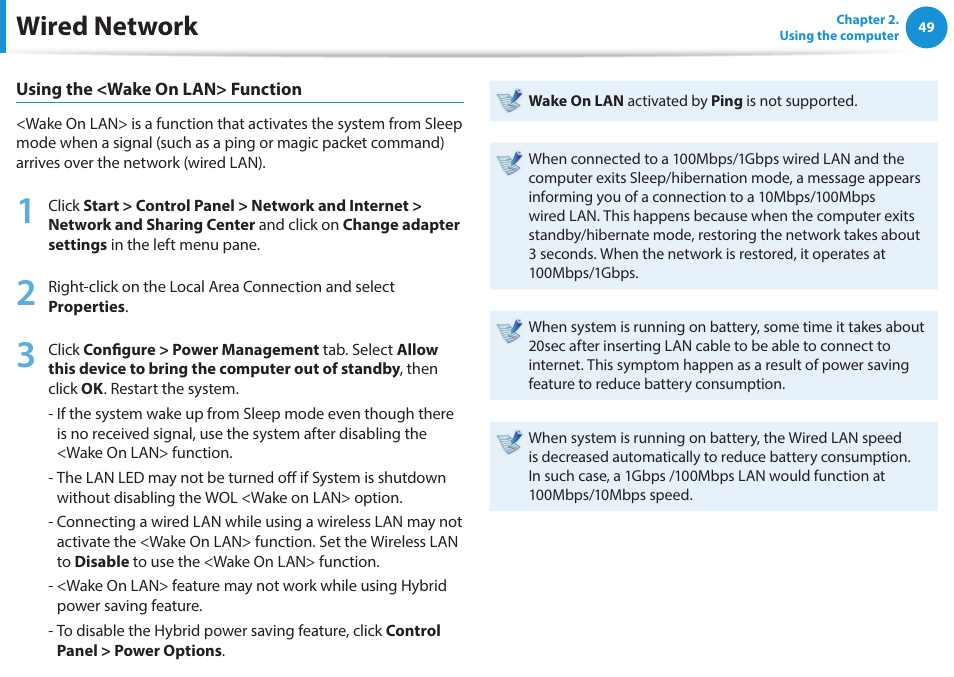 Wired network | Samsung NP470R5E-K02UB User Manual | Page 50 / 120
