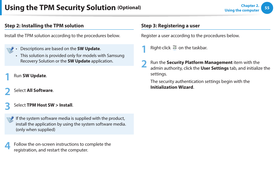 Using the tpm security solution | Samsung NP470R5E-K02UB User Manual | Page 56 / 120