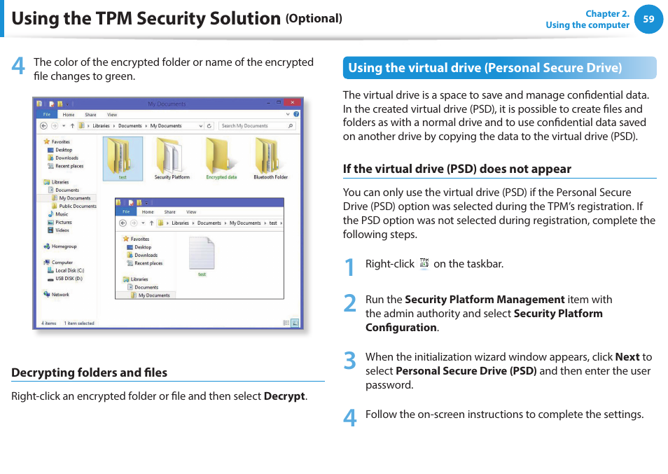 Using the tpm security solution | Samsung NP470R5E-K02UB User Manual | Page 60 / 120