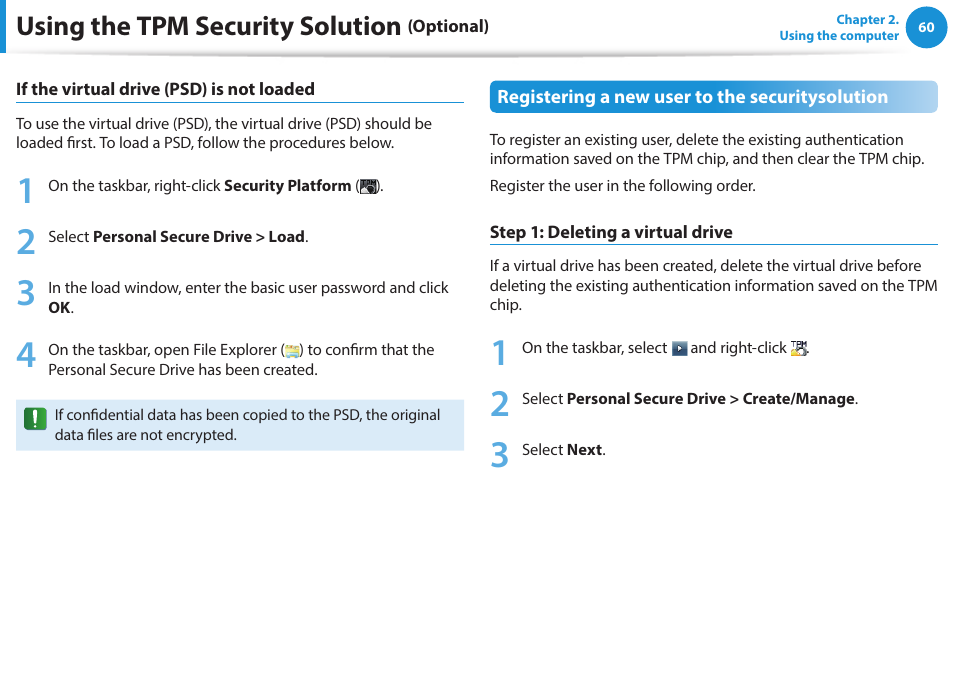 Using the tpm security solution | Samsung NP470R5E-K02UB User Manual | Page 61 / 120