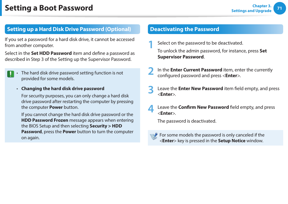 Setting a boot password | Samsung NP470R5E-K02UB User Manual | Page 72 / 120