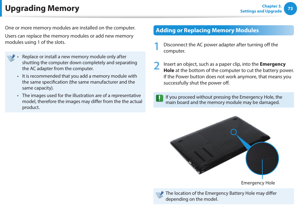 Upgrading memory | Samsung NP470R5E-K02UB User Manual | Page 74 / 120