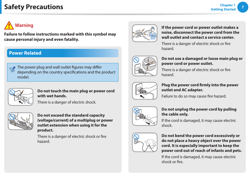 Safety precautions | Samsung NP470R5E-K02UB User Manual | Page 8 / 120