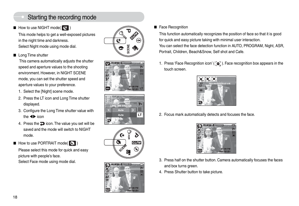 Starting the recording mode | Samsung L74 User Manual | Page 19 / 98