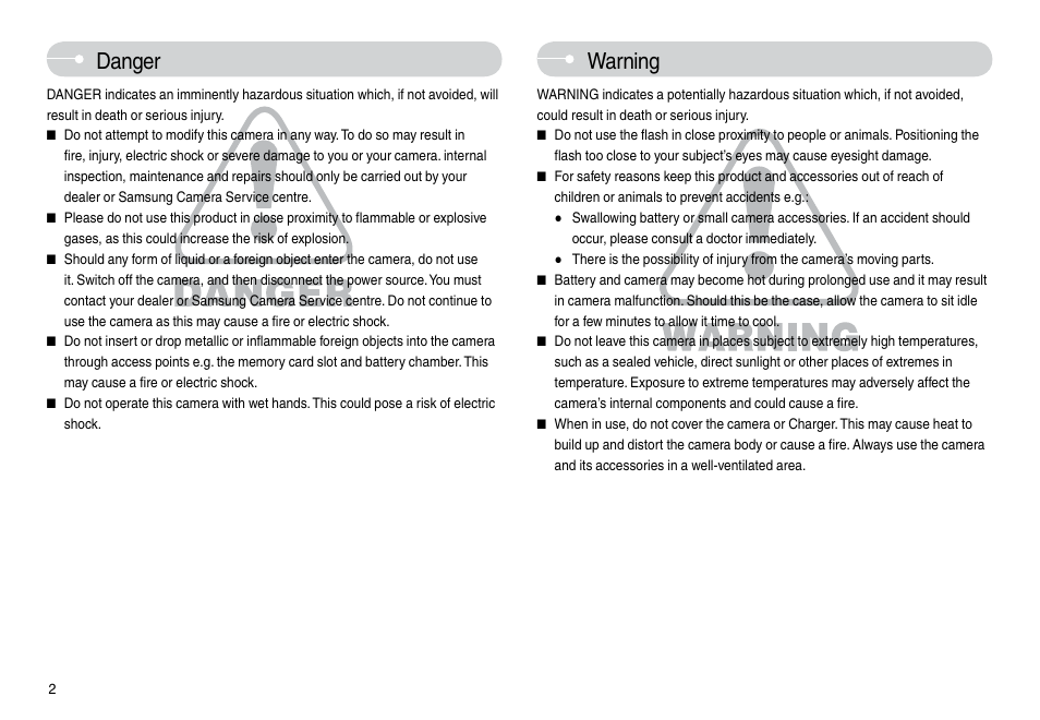 Danger warning | Samsung L74 User Manual | Page 3 / 98