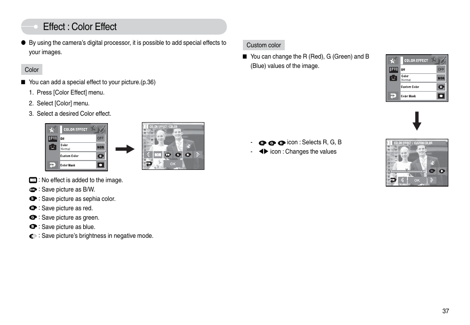 Effect : color effect | Samsung L74 User Manual | Page 38 / 98