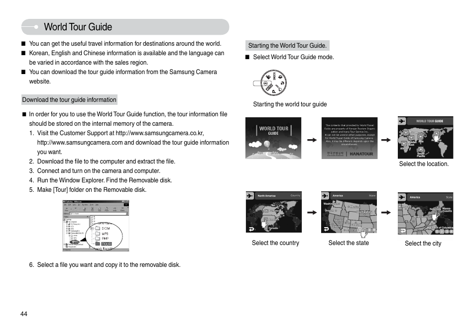World tour guide | Samsung L74 User Manual | Page 45 / 98