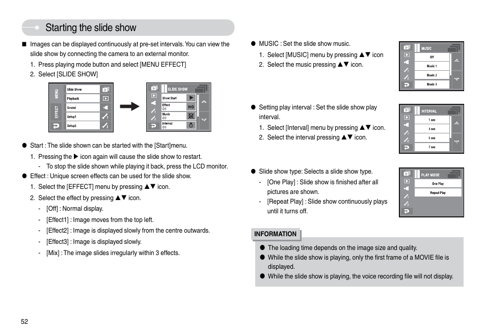 Starting the slide show | Samsung L74 User Manual | Page 53 / 98