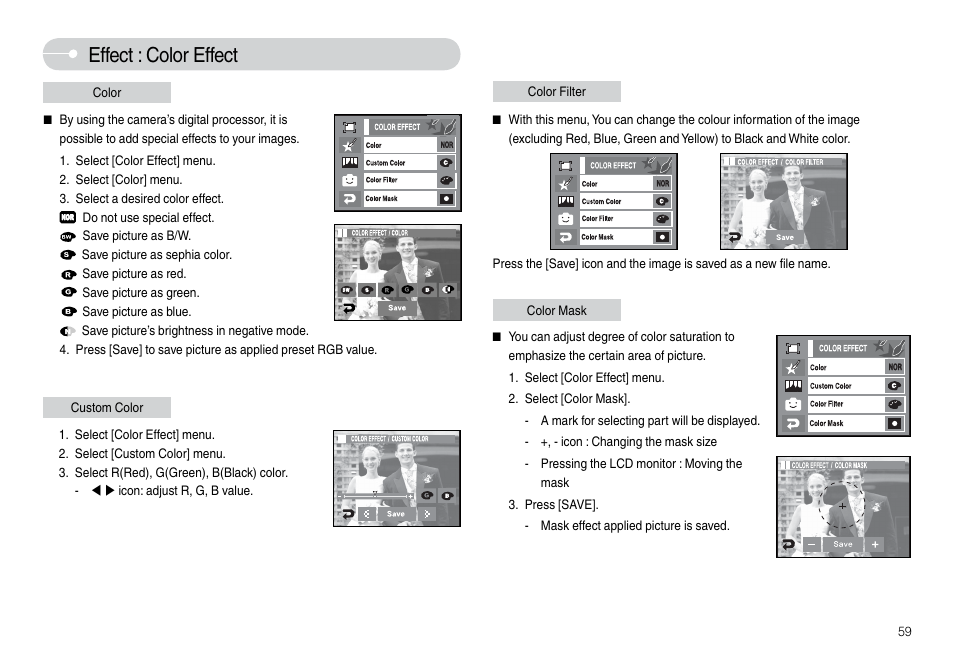 Effect : color effect | Samsung L74 User Manual | Page 60 / 98