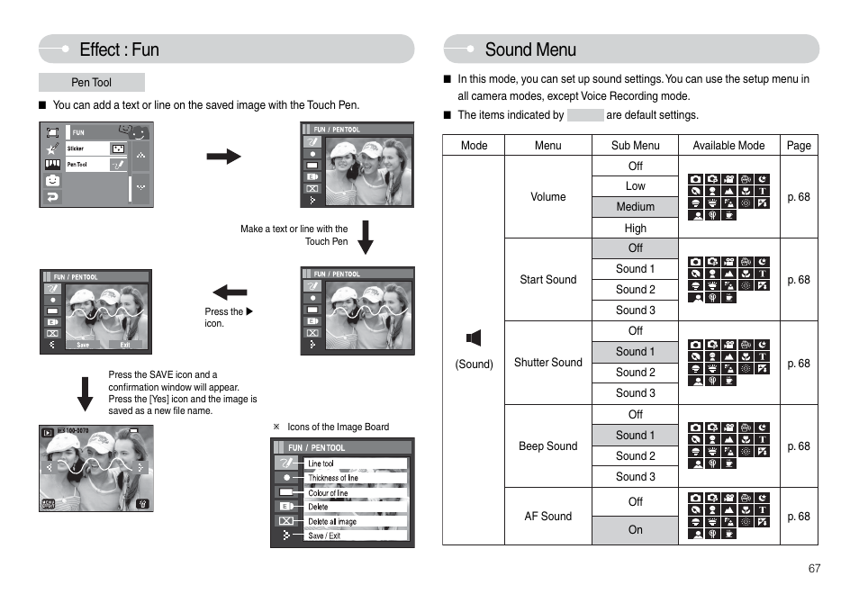 Sound menu effect : fun | Samsung L74 User Manual | Page 68 / 98