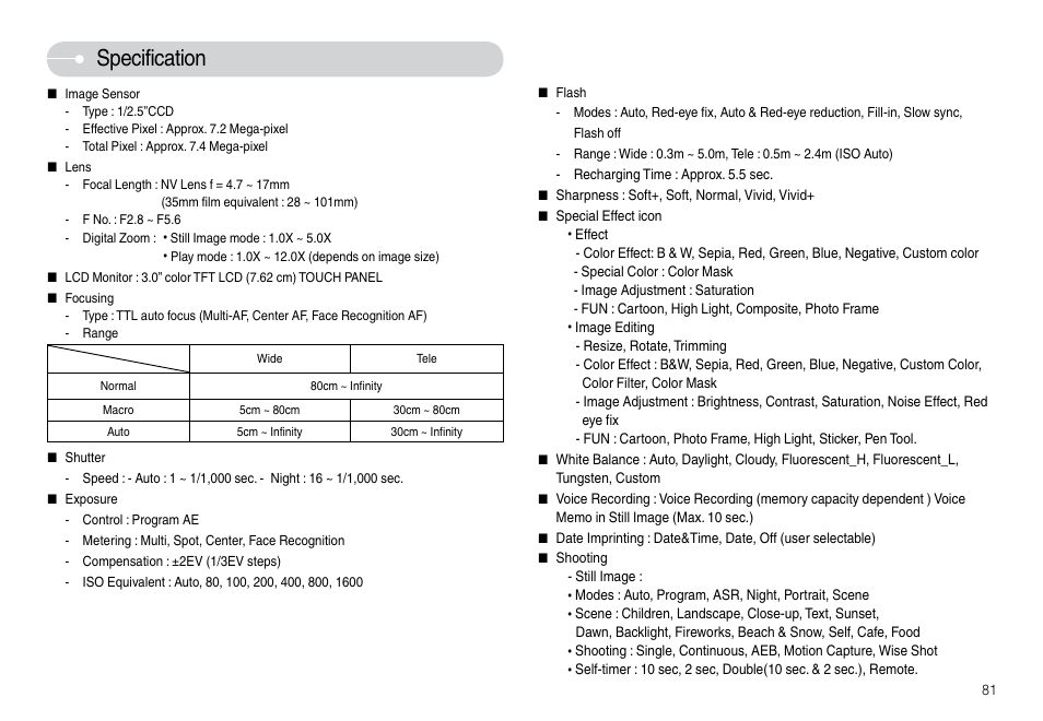 Specification | Samsung L74 User Manual | Page 82 / 98