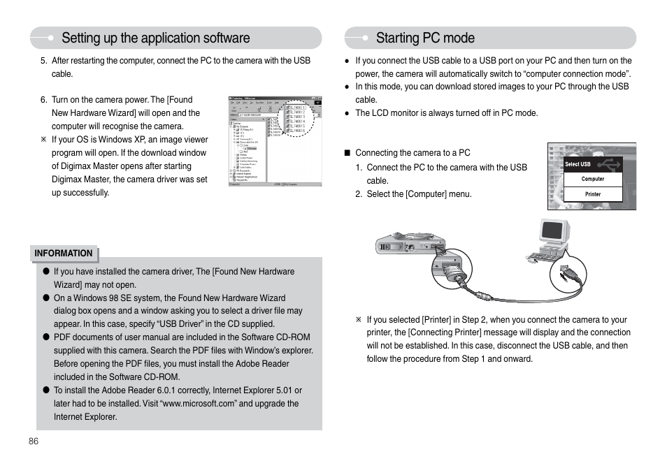 Setting up the application software, Starting pc mode | Samsung L74 User Manual | Page 87 / 98