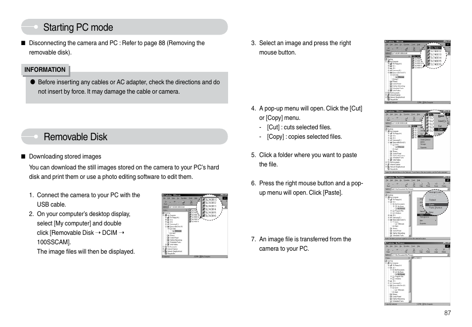 Starting pc mode, Removable disk | Samsung L74 User Manual | Page 88 / 98