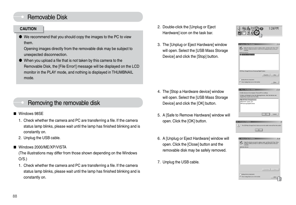 Removable disk, Removing the removable disk | Samsung L74 User Manual | Page 89 / 98