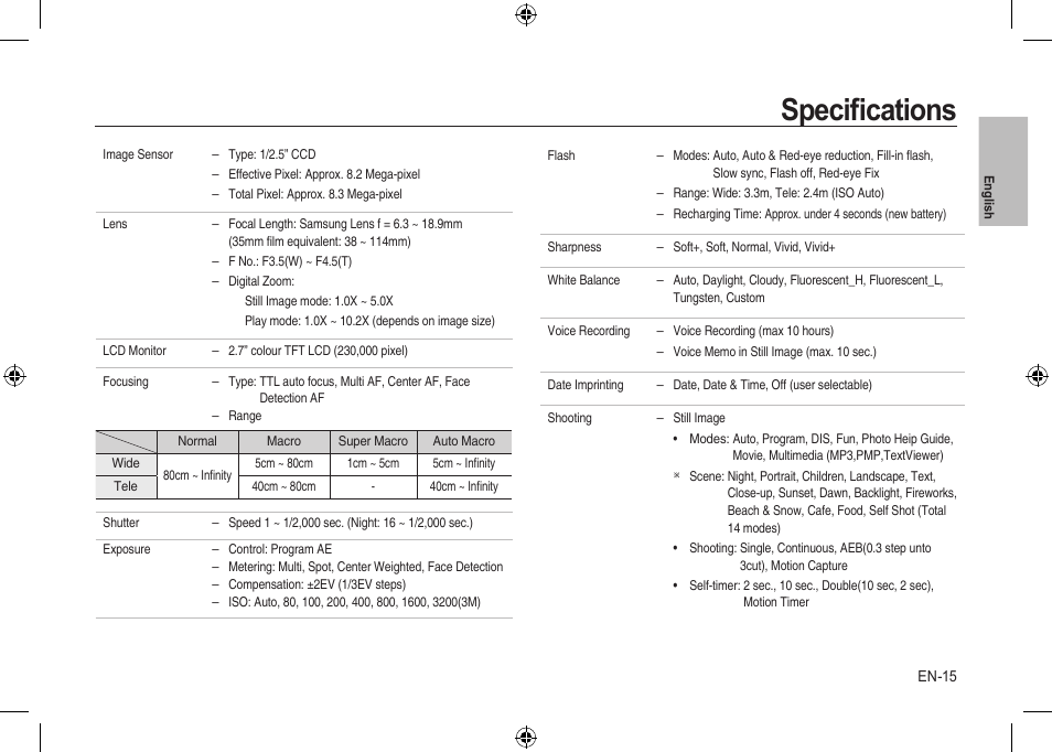 Speciﬁcations | Samsung i8 User Manual | Page 15 / 56