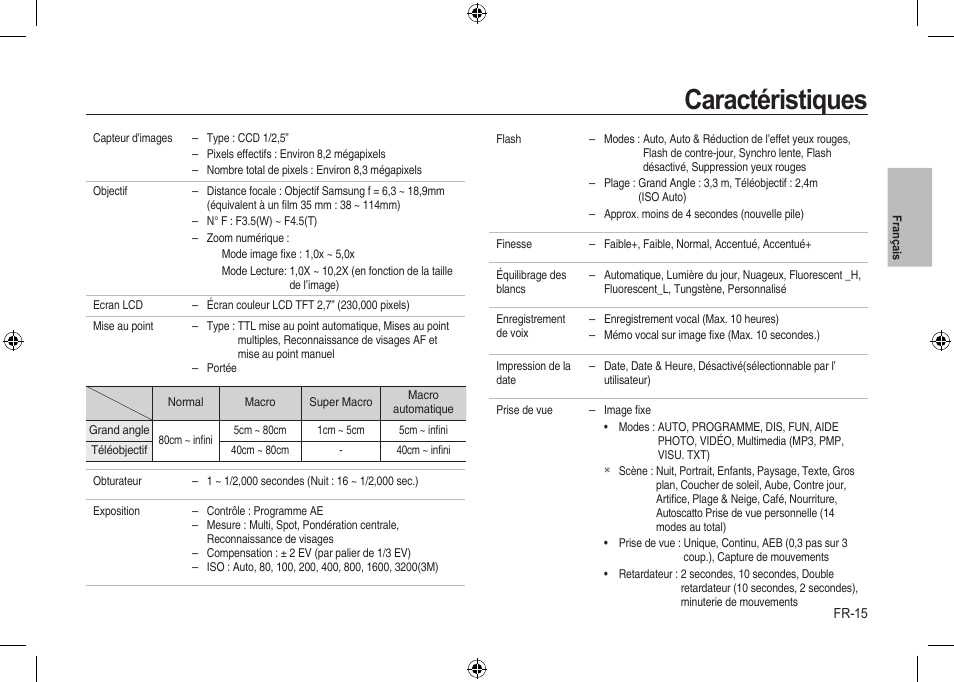 Caractéristiques | Samsung i8 User Manual | Page 35 / 56