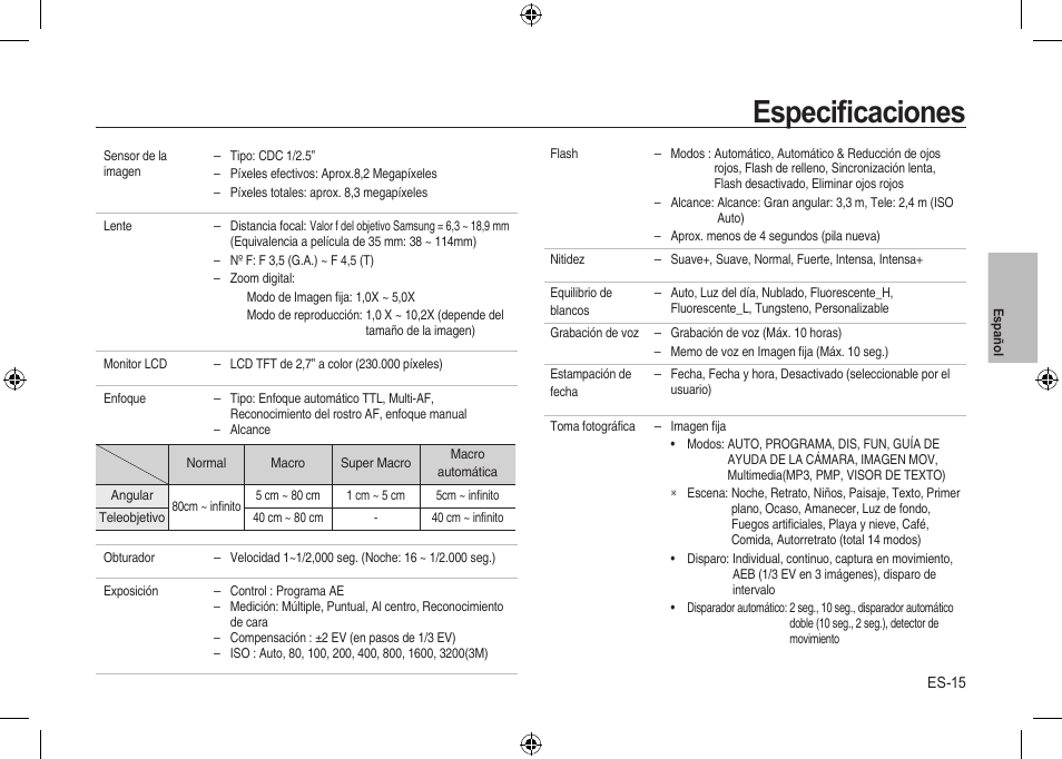 Especiﬁcaciones | Samsung i8 User Manual | Page 53 / 56