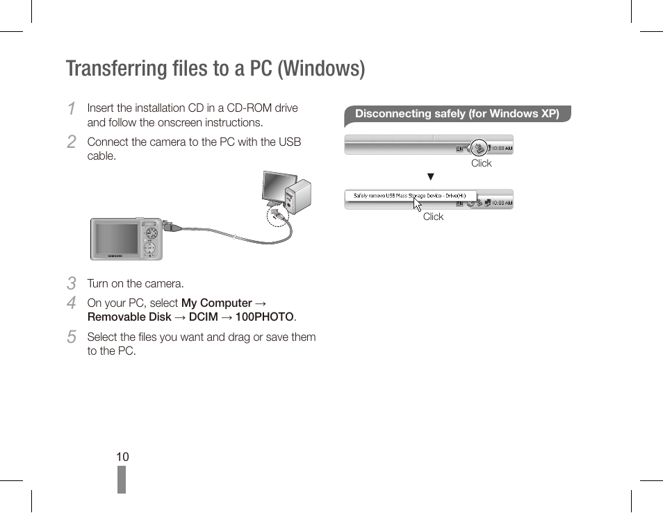 Transferring files to a pc (windows) | Samsung EC-SL502ZBPSUS User Manual | Page 10 / 22