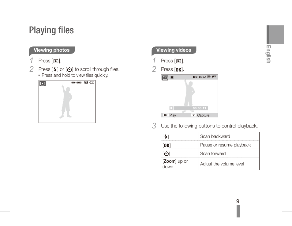 Playing files | Samsung EC-SL502ZBPSUS User Manual | Page 9 / 22