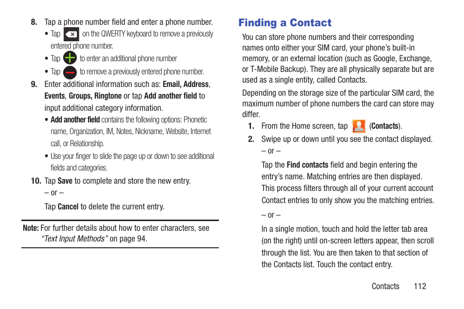 Finding a contact | Samsung SGH-T879ZBBTMB User Manual | Page 117 / 369