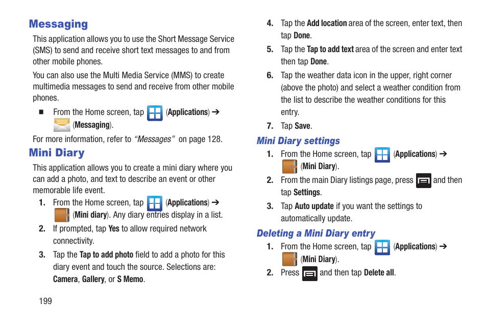 Messaging, Mini diary, Messaging mini diary | Samsung SGH-T879ZBBTMB User Manual | Page 204 / 369