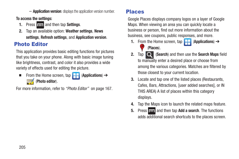 Photo editor, Places, Photo editor places | N. for more | Samsung SGH-T879ZBBTMB User Manual | Page 210 / 369