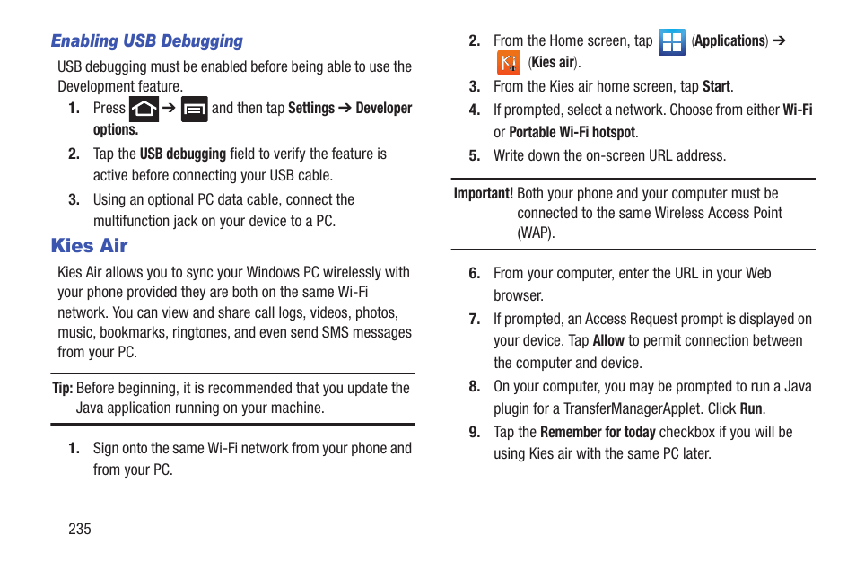 Kies air | Samsung SGH-T879ZBBTMB User Manual | Page 240 / 369