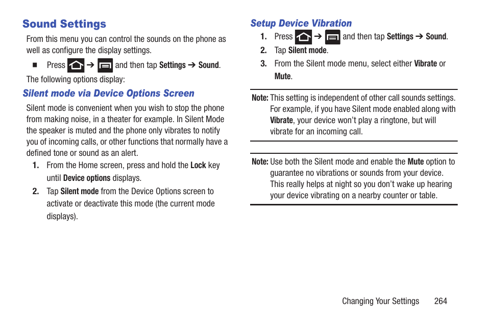 Sound settings | Samsung SGH-T879ZBBTMB User Manual | Page 269 / 369