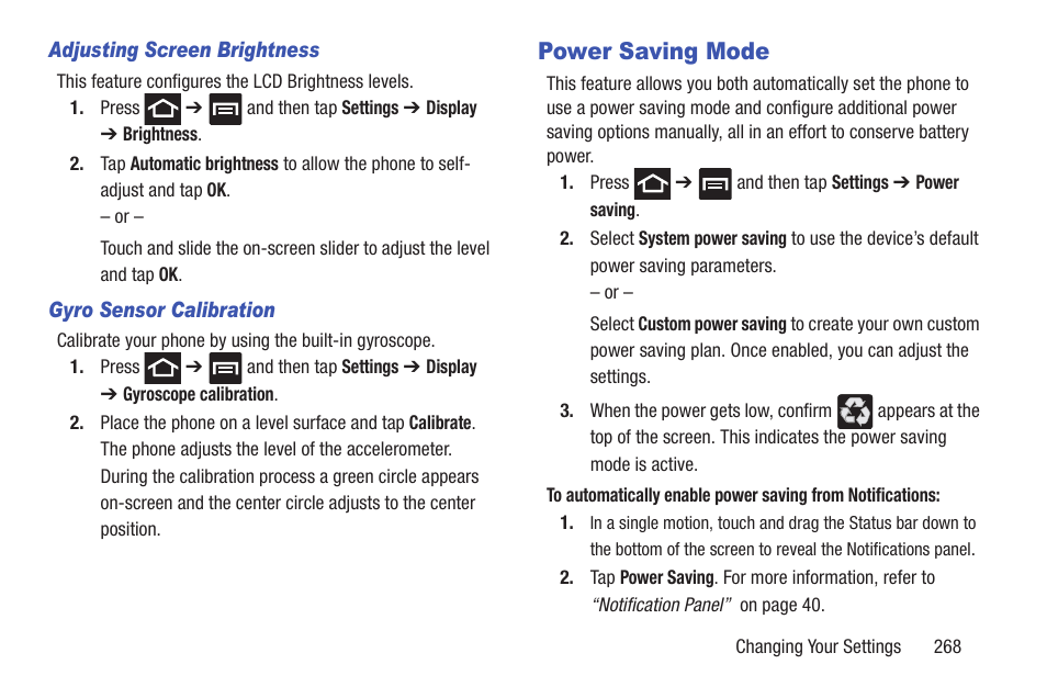 Power saving mode | Samsung SGH-T879ZBBTMB User Manual | Page 273 / 369