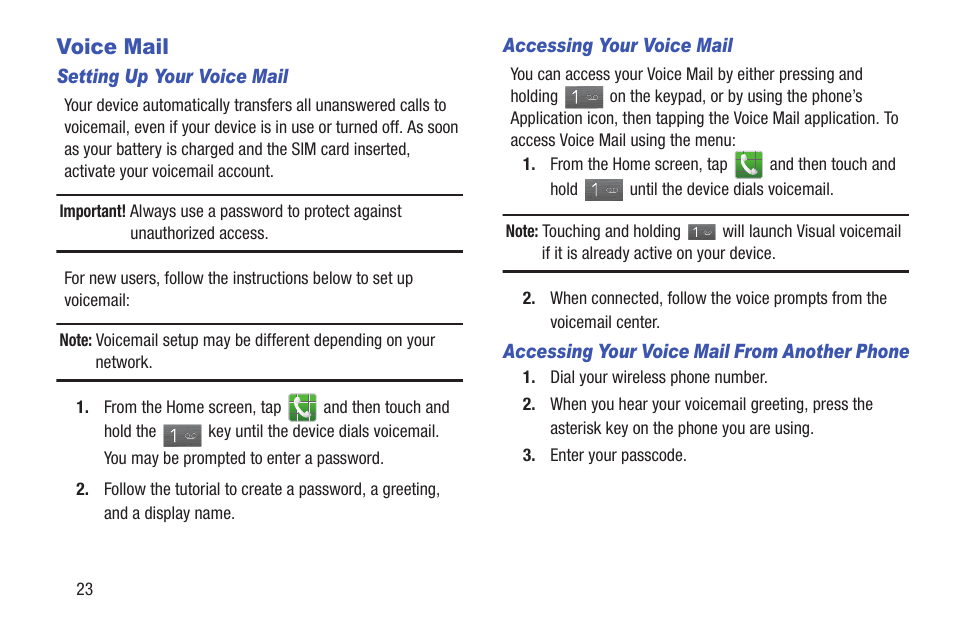 Voice mail | Samsung SGH-T879ZBBTMB User Manual | Page 28 / 369