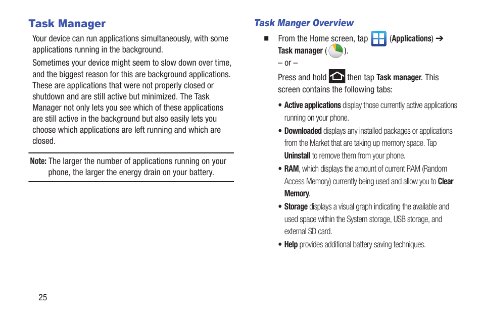 Task manager | Samsung SGH-T879ZBBTMB User Manual | Page 30 / 369